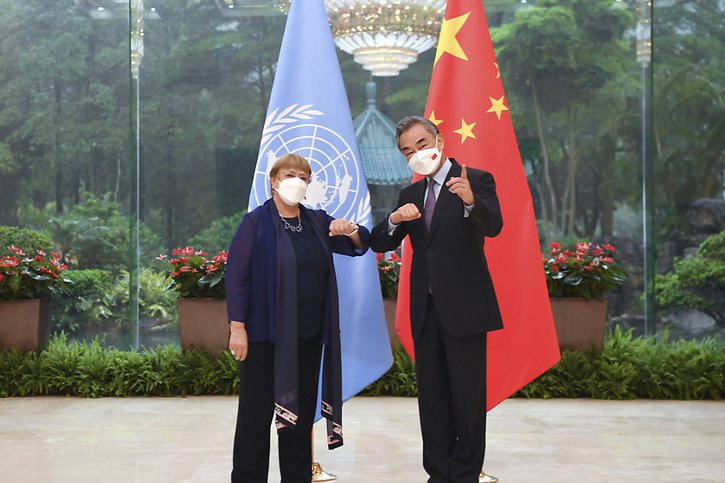 Michelle Bachelet a assuré avoir parlé avec "franchise" aux dirigeants communistes chinois lors de sa visite. © KEYSTONE/AP/Deng Hua